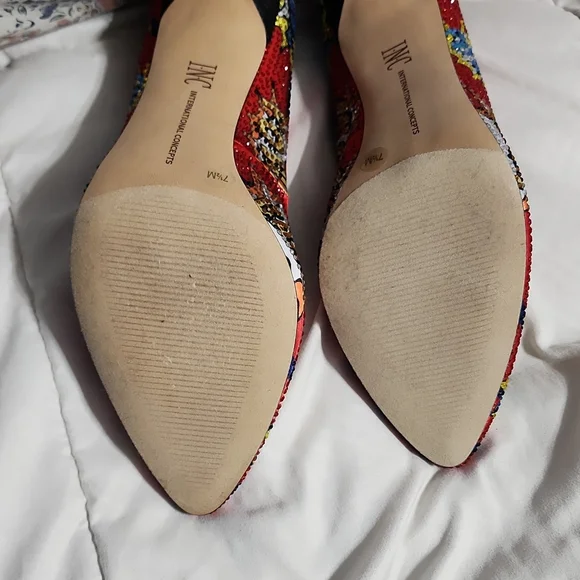 INC International Concepts Red Comic-Print Pointed-Toe Crystal Heels - Picture 9 of 12